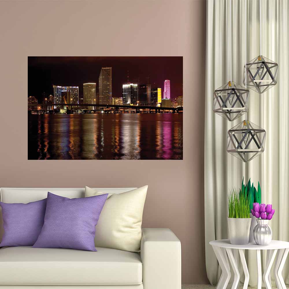 32x48 inch Night Miami Poster Displayed Above Sofa