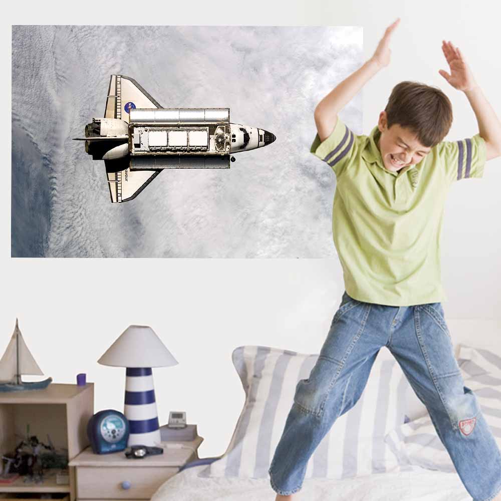 48 inch Orbiting Endeavor Above Cloud Cover Wall Decal Installed in Boys Room