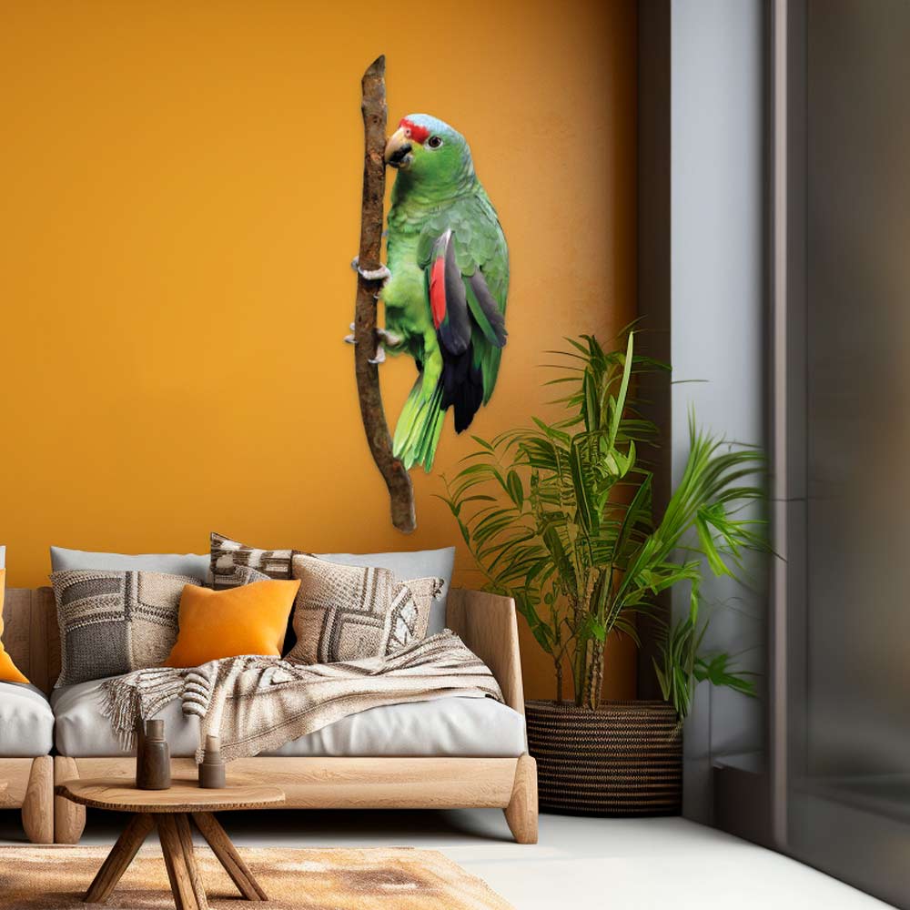 48 inch Parrot Die-Cut Decal Installed Above Sofa