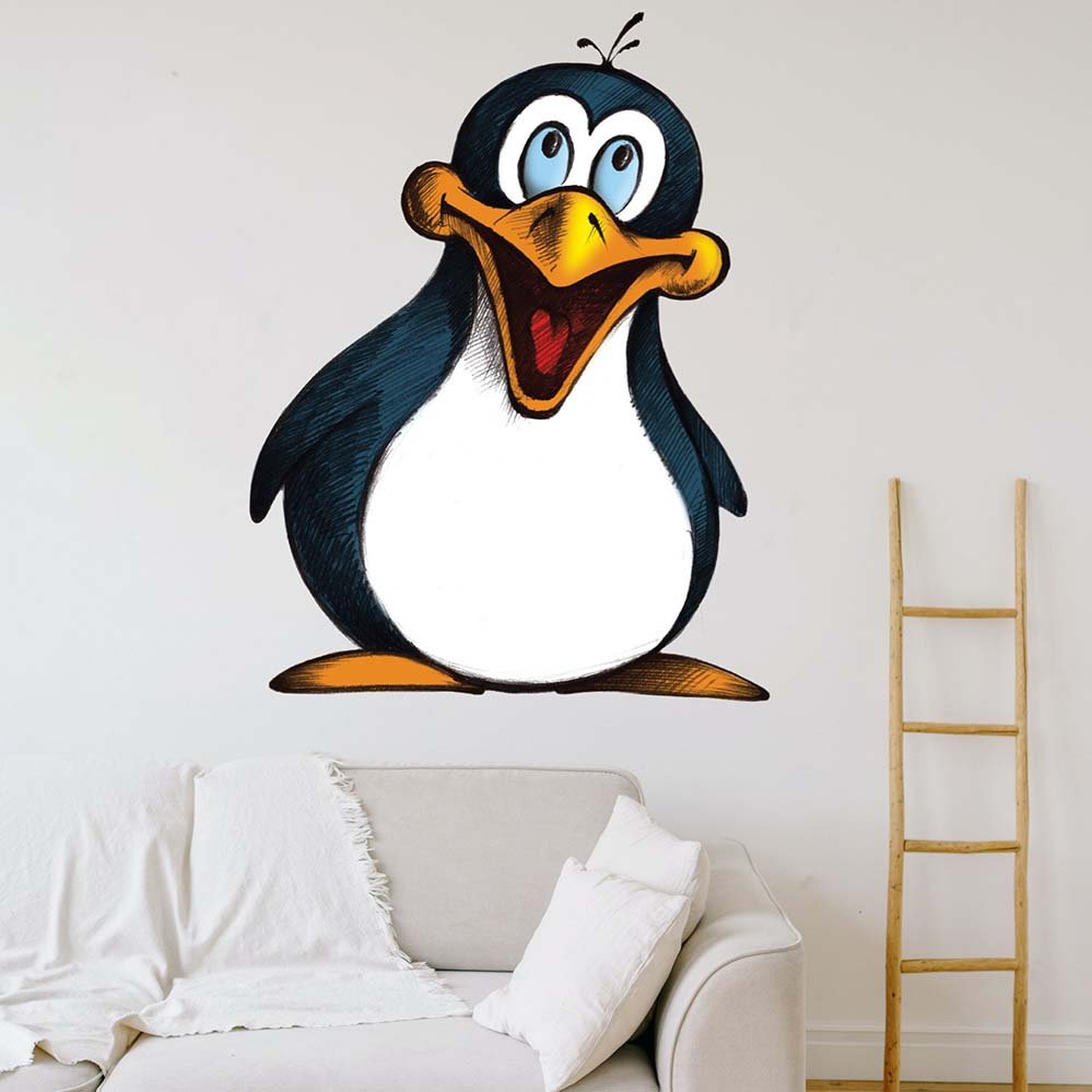 36x48 inch Cartoon Penguin Decal Installed Above Sofa