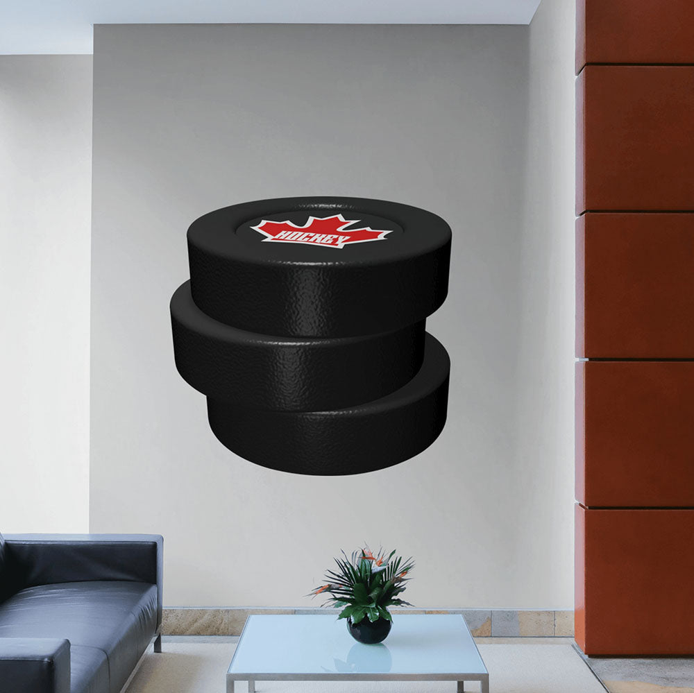 48x48 inch Hockey Puck Stack Decal Installed on Wall