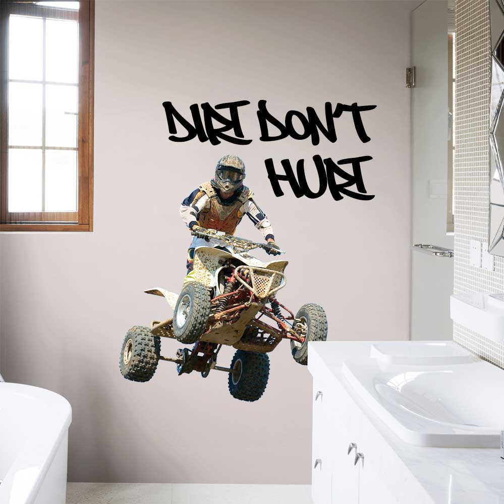 48 inch competitor jumping a quad decal installed in bathroom