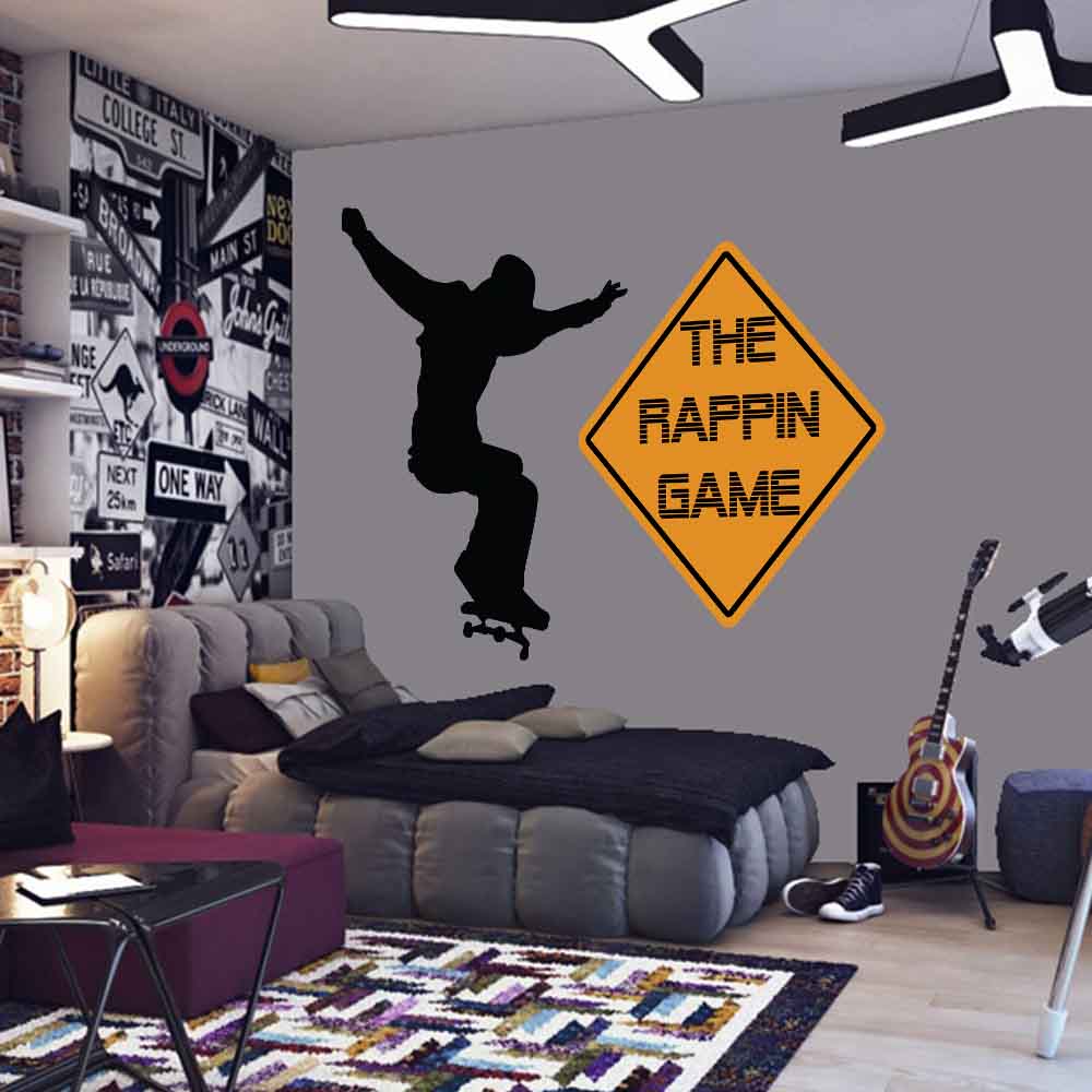 48 inch The Rappin Game Sign Decal Installed in Teens Room