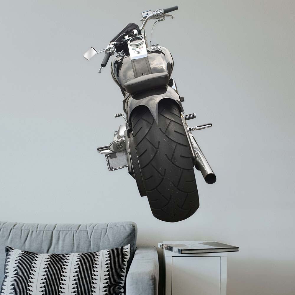 29x48 inch Motorcycle Rear Profile Decal Installed Above End Table