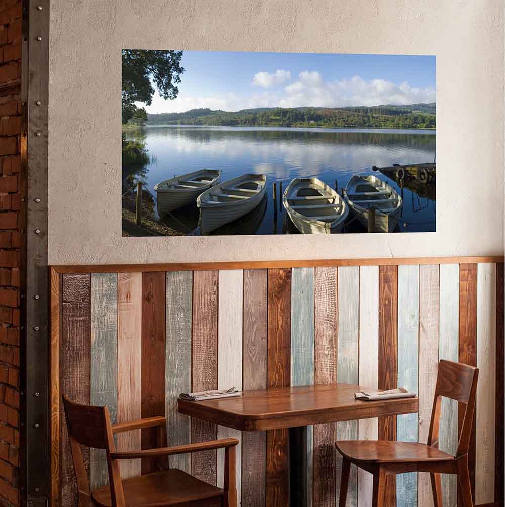 26.5x48 inch Serene Lake Poster Displayed in Cafe