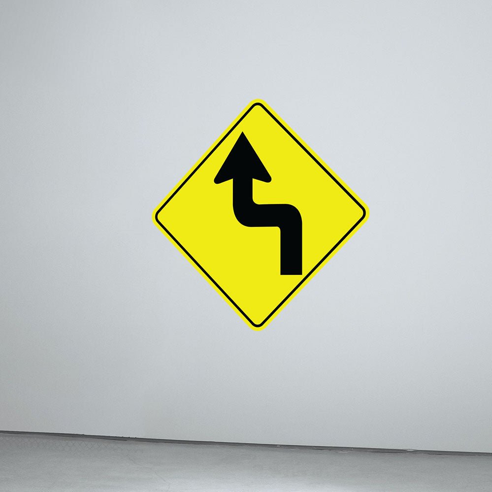 48 inch Sharp Turn Sign Wall Decal Installed on Blank Wall