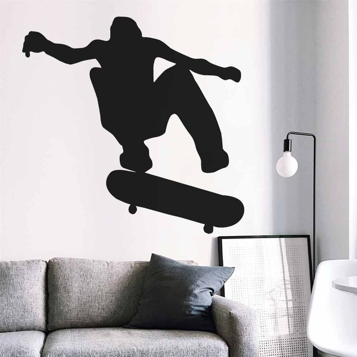48 inch Skateboard Kickflip Silhouette Wall Decal Installed in Living Room