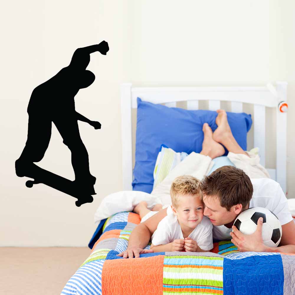 48 inch Skateboard Disaster Silhouette Wall Decal Installed in Boys Room