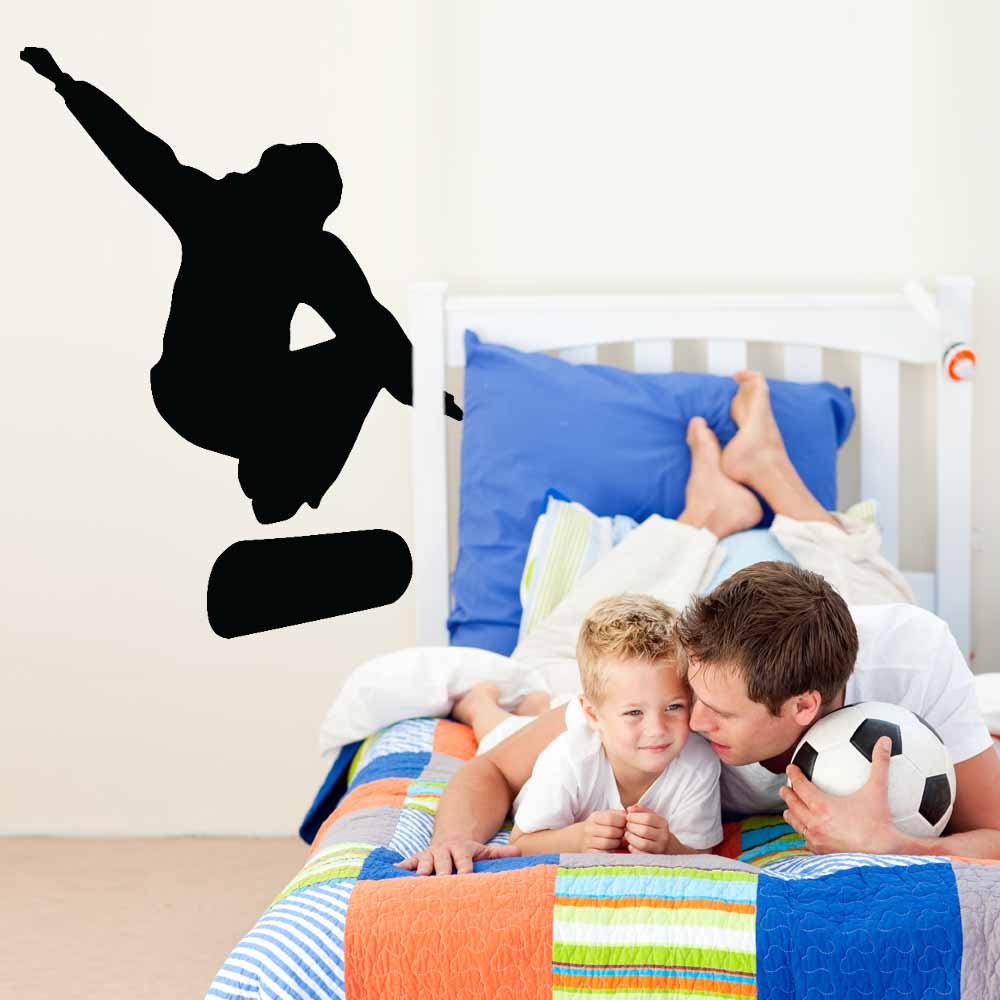 48 inch Skateboard Flip Silhouette Wall Decal Installed in Boys Room