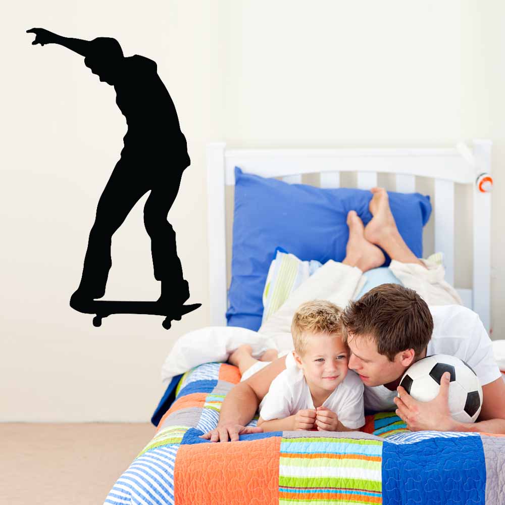 48 inch Skateboard Fontside Heelflip Silhouette Wall Decal Installed in Boys Room