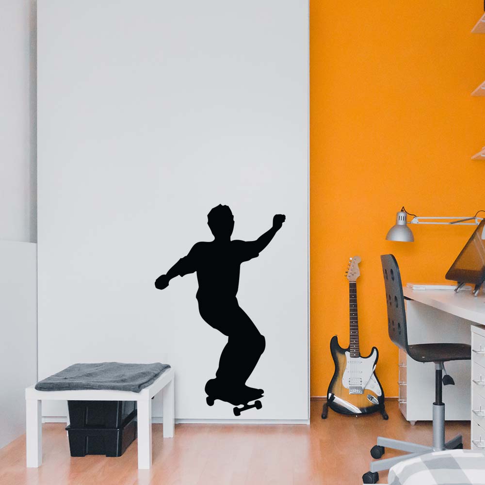 48 inch Skateboard Freestyle Silhouette Wall Decal Installed in Teen Boys Room