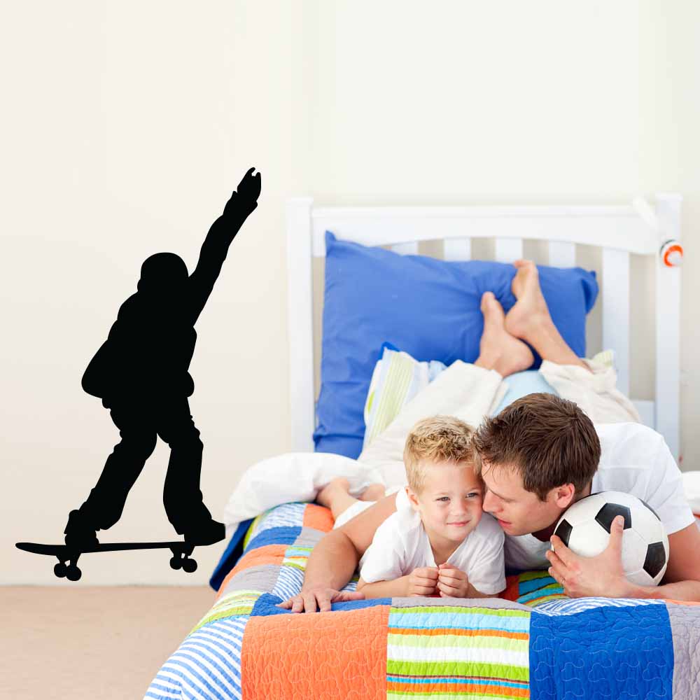 48 inch Skateboard Manual Silhouette  Wall Decal Installed in Boys Room