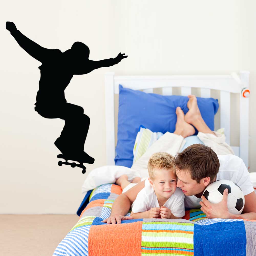 48 inch Skateboard Ollie Silhouette Wall Decal Installed in Boys Room