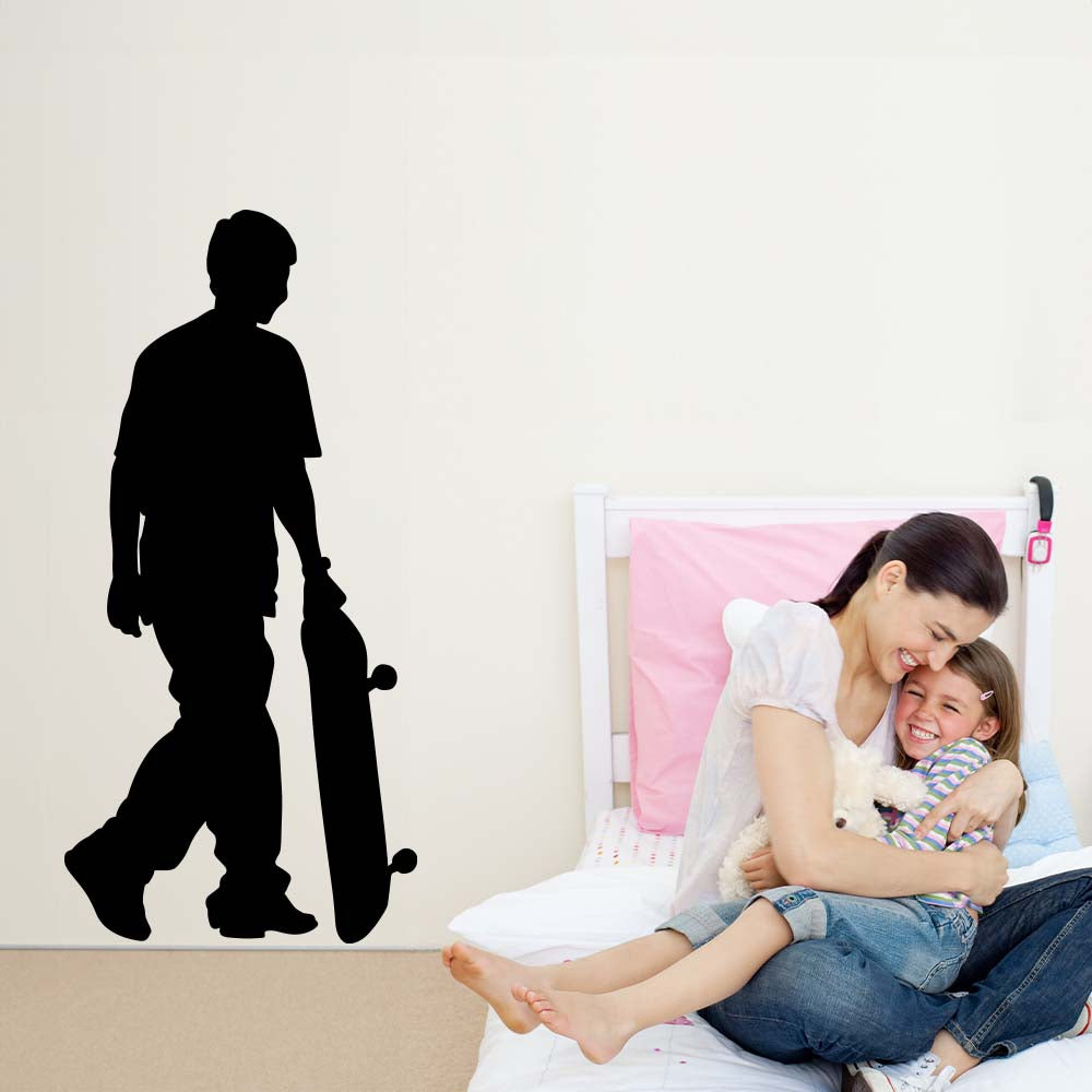 60 inch Skateboard Silhouette Wall Decal Installed in Girls Room