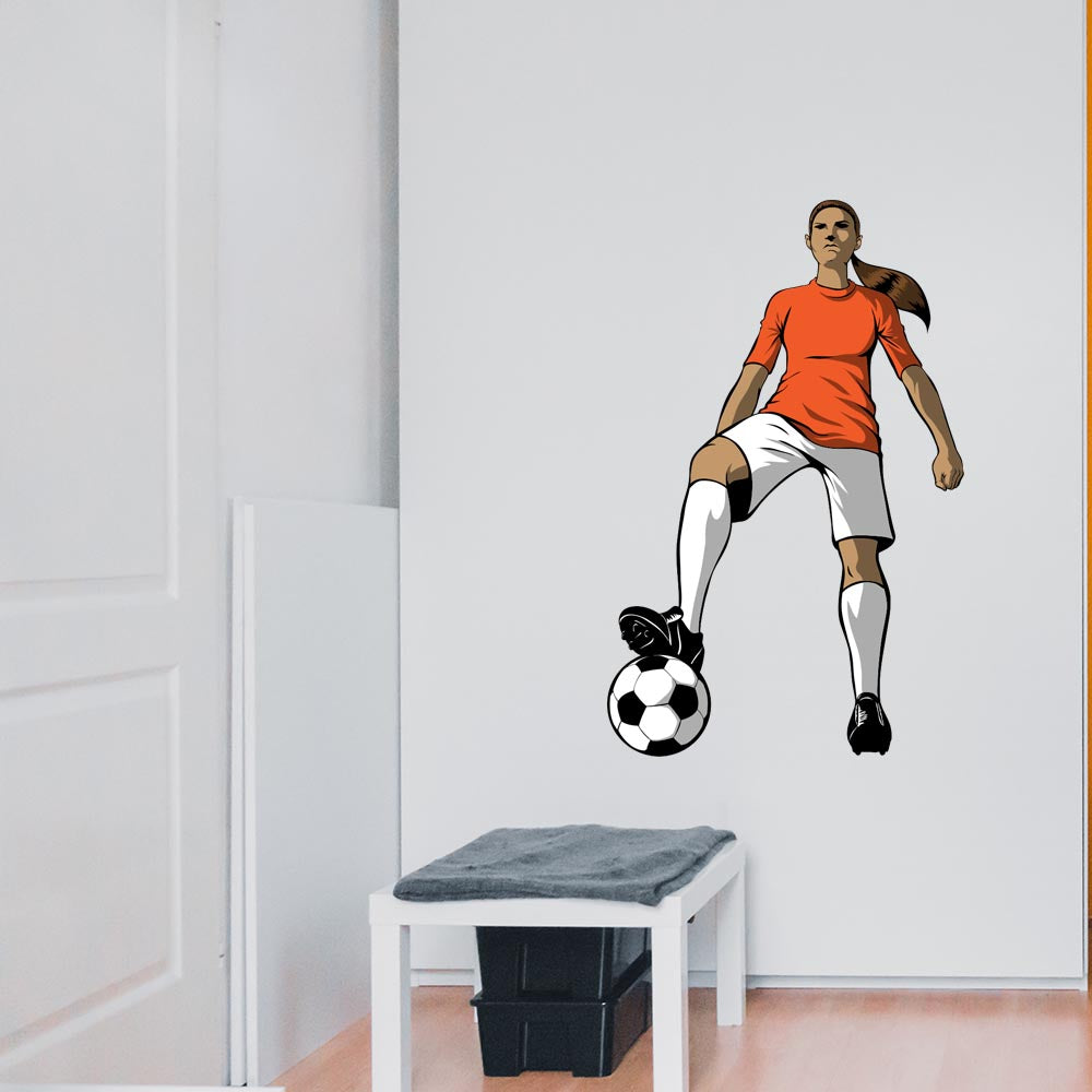 36 inch Soccer Girl Wall Decal Installed in Laundry Room