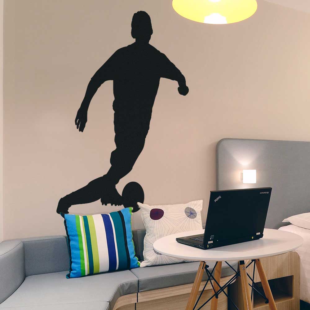 48 inch Soccer Silhouette V Wall Decal Installed in Bedroom