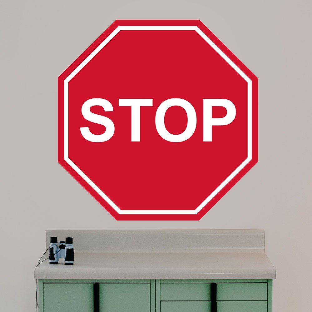 48 inch Stop Sign Wall Decal Installed Above Counter