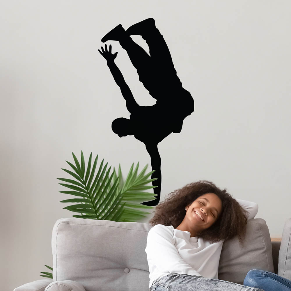 48 inch Street Dancer Silhouette Decal Installed Behind Sofa