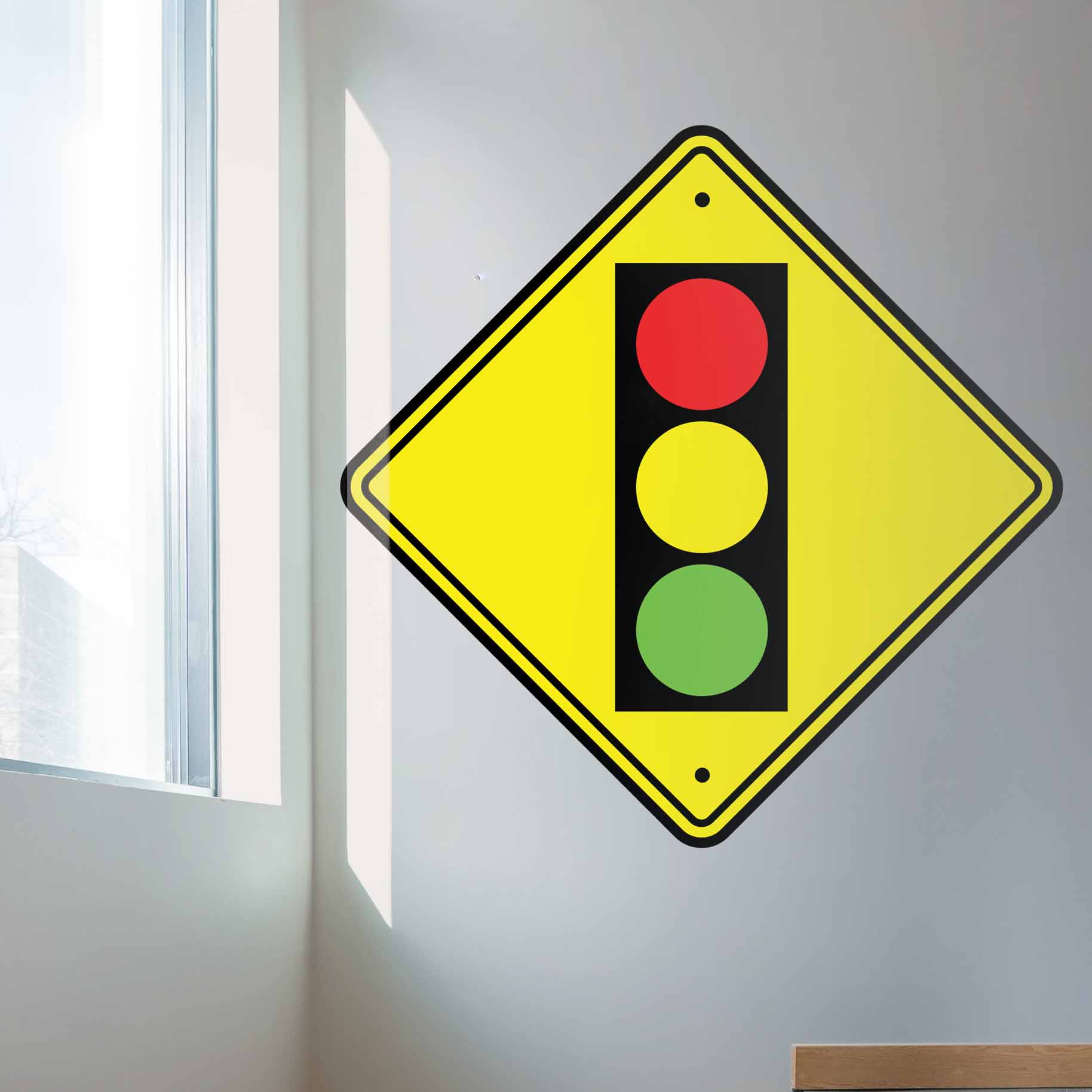 48 inch  Stop Light Ahead Sign Wall Decal Installed by Window