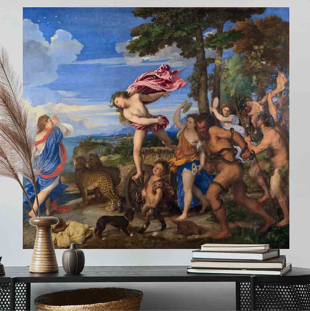 43.5x48 inch Bacchus and Ariadne Poster Displayed Above Console Table