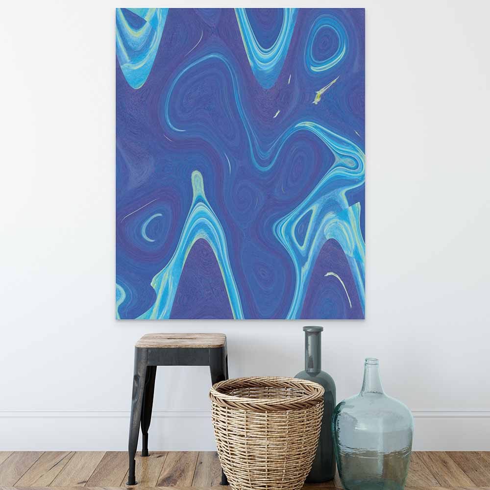 48 inch Blue Wave Wall Decal Installed Above Decor