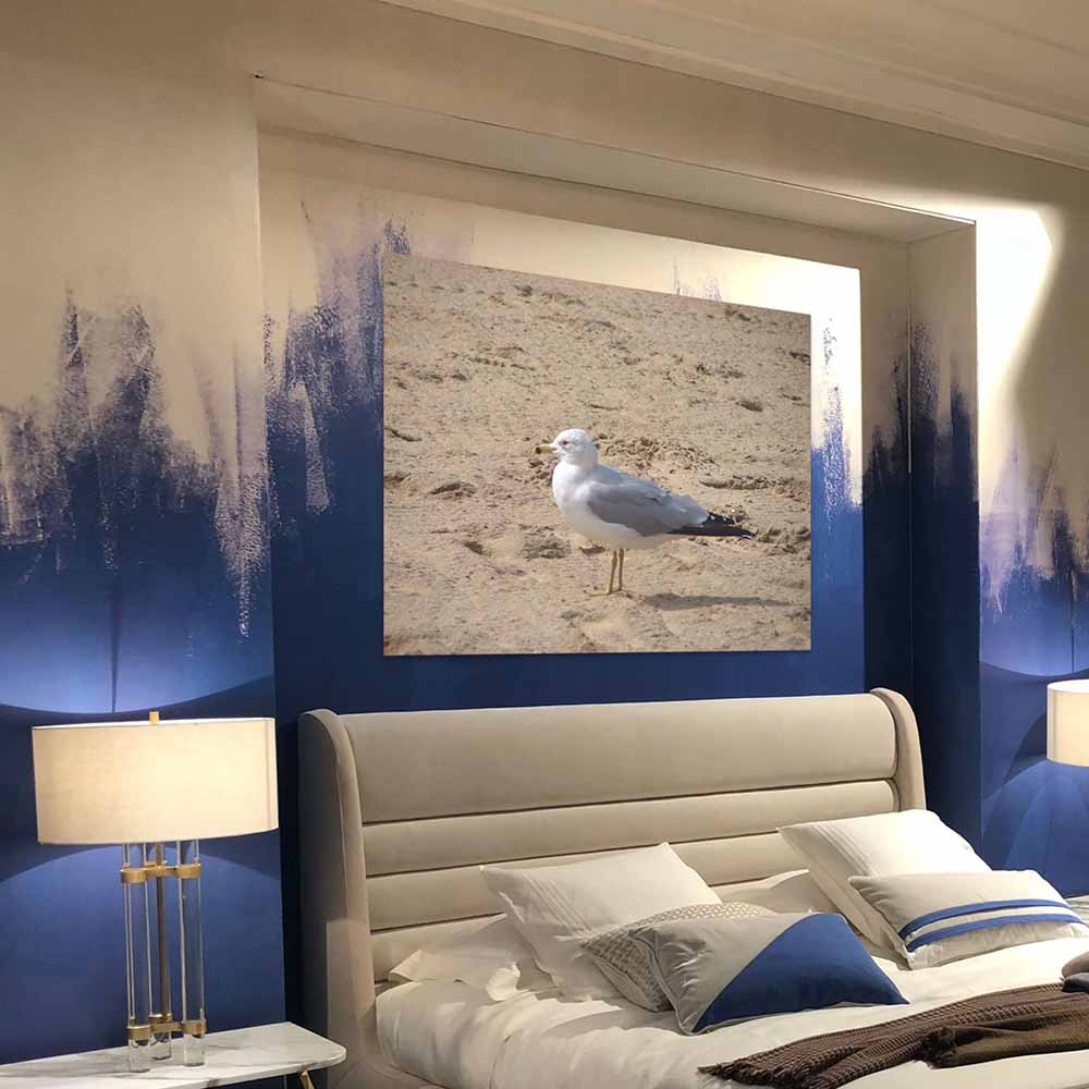 48 inch Seagull on Beach Poster Displayed in Bedroom