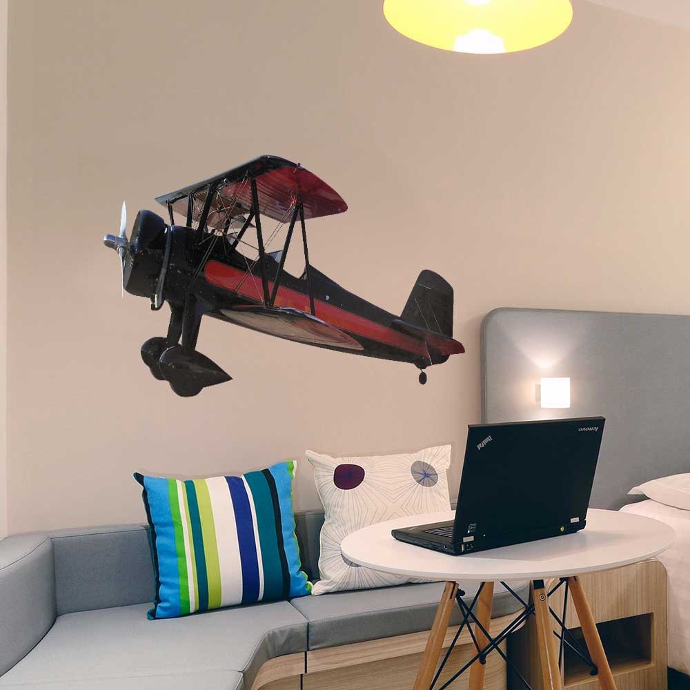48 inch Vintage Biplane II Wall Decal Installed in Kids Room