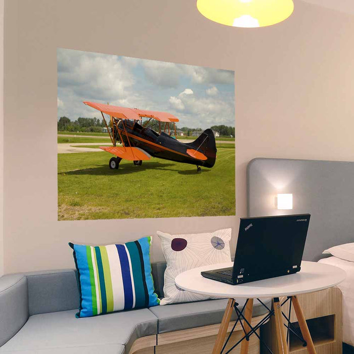 48 inch Vintage Biplane Gloss Poster Installed in Bedroom