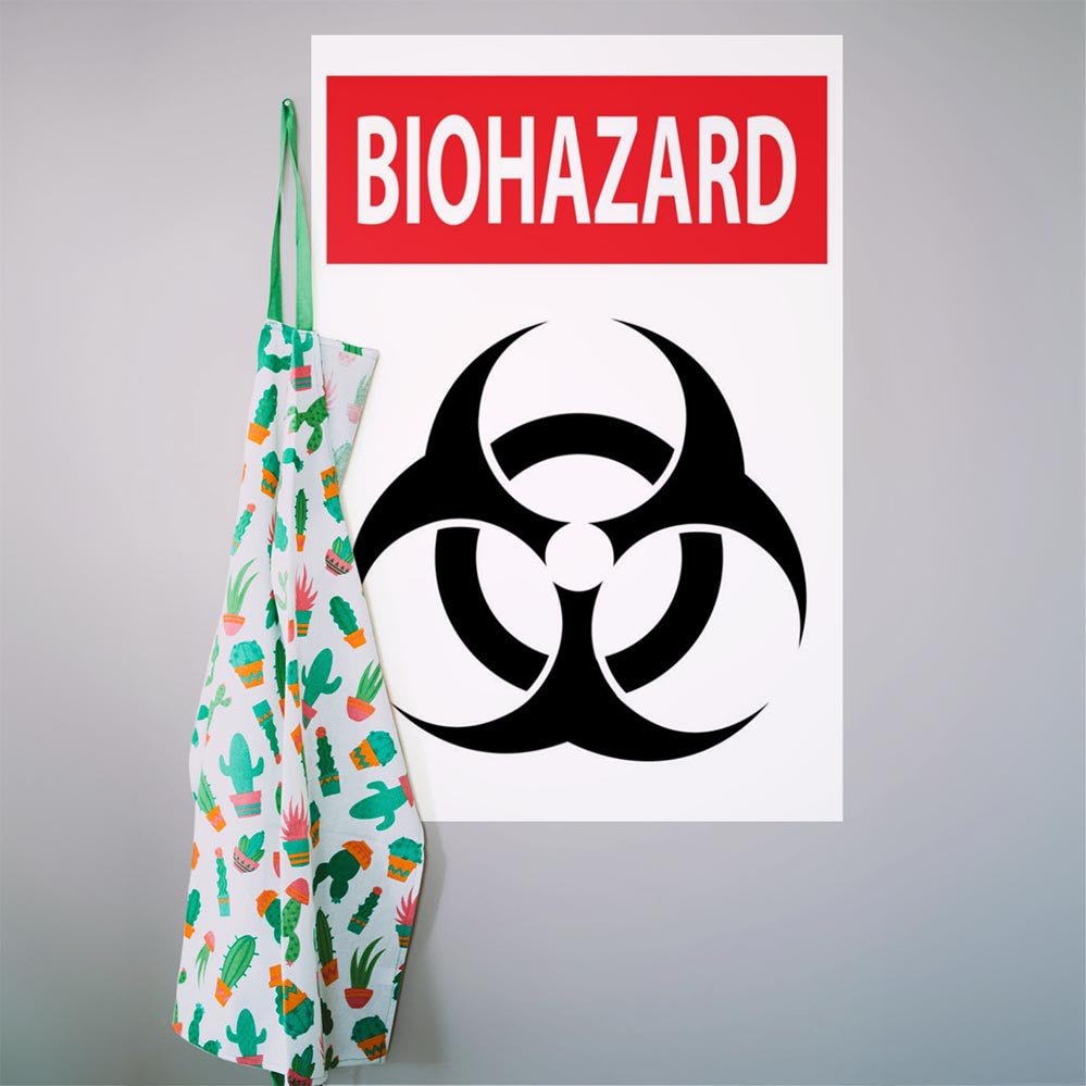 32.5x48 inch Biohazard Warning Sign Wall Decal Installed on Wall