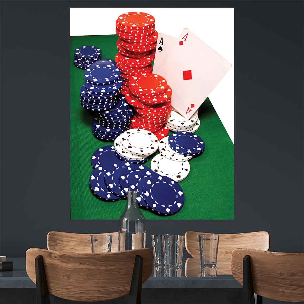 37x48 inch Poker Cards & Chips On Table Decal Installed in Man Cave