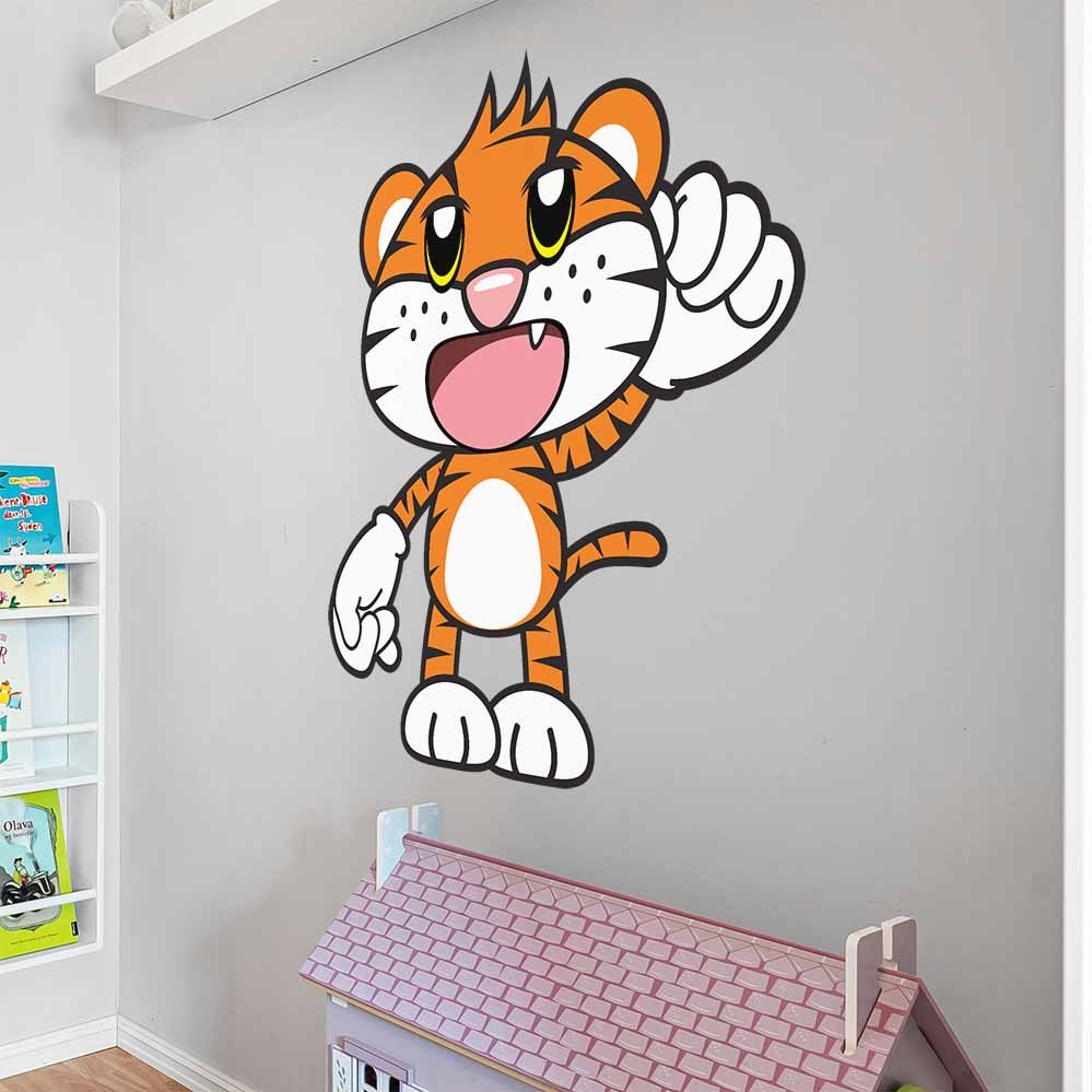 44x48 inch Cartoon Tiger Wall Decal Installed Above Dollhouse