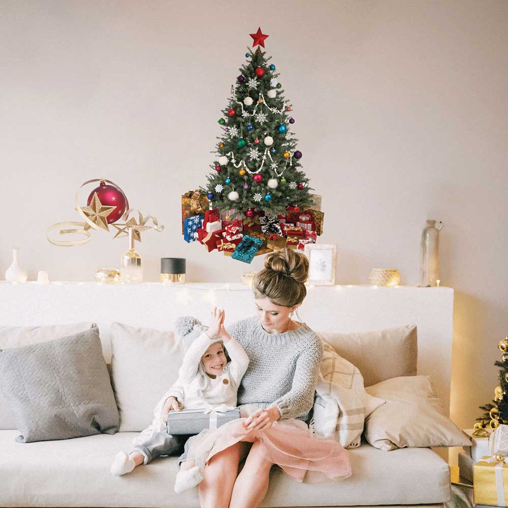 29x48 inch Christmas Tree Decal Installed Above Sofa