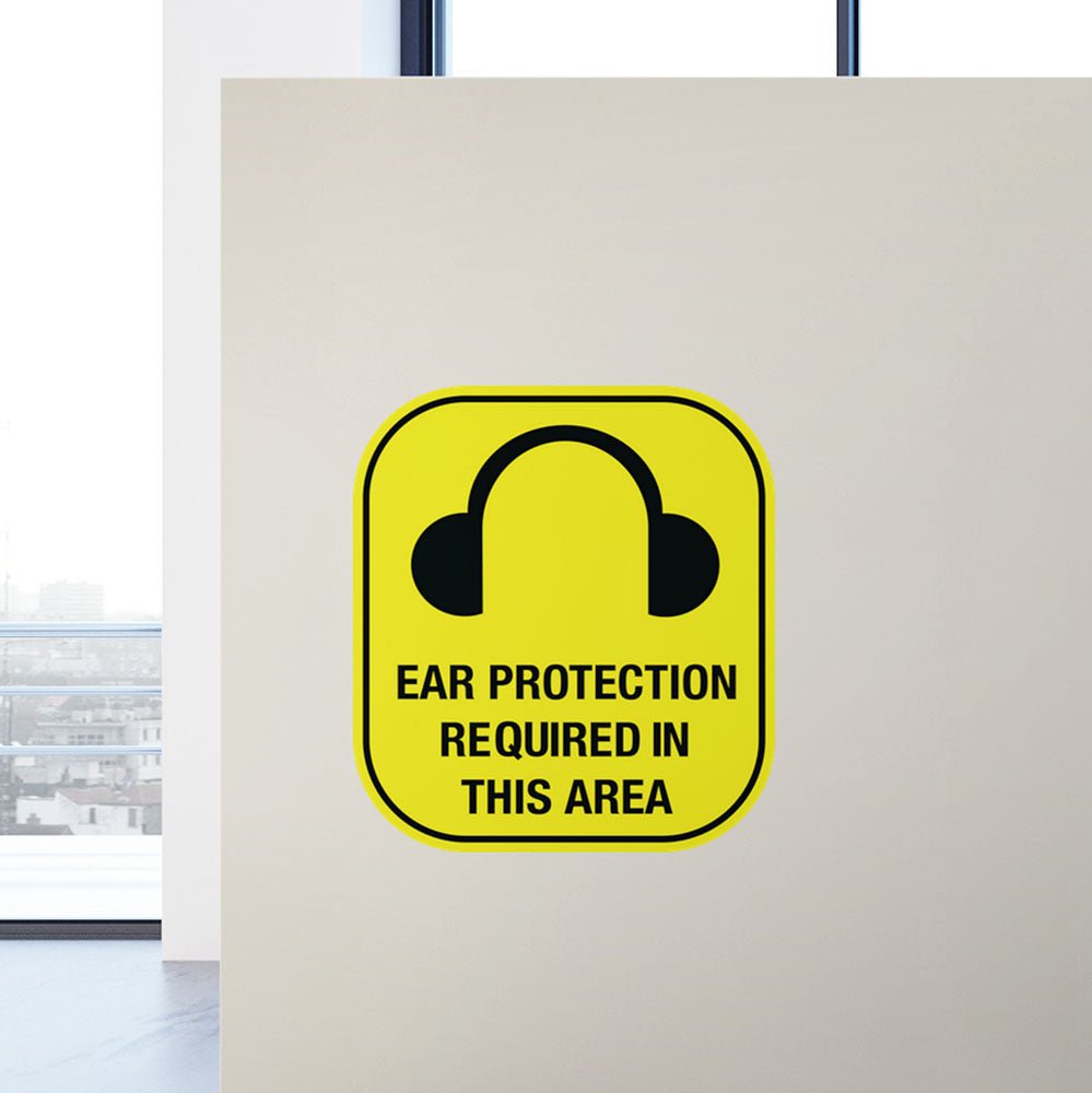 48 inch Ear Protection Sign Wall Decal Installed on Partition