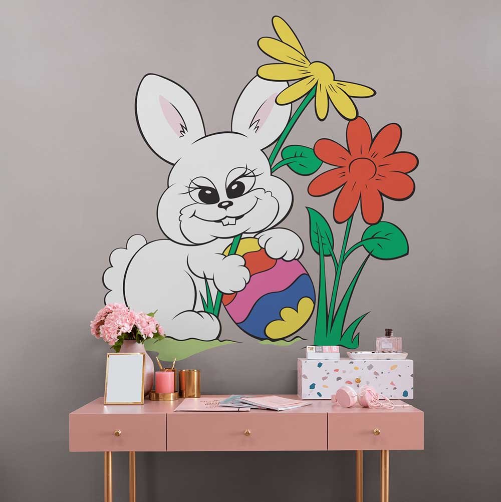 44x48 inch Easter Bunny & Flowers Decal Installed on Desk