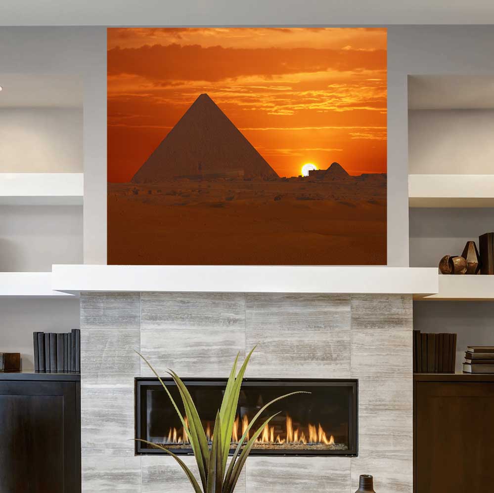 40x48 inch Egyptian Pyramids Poster Installed Above Fireplace