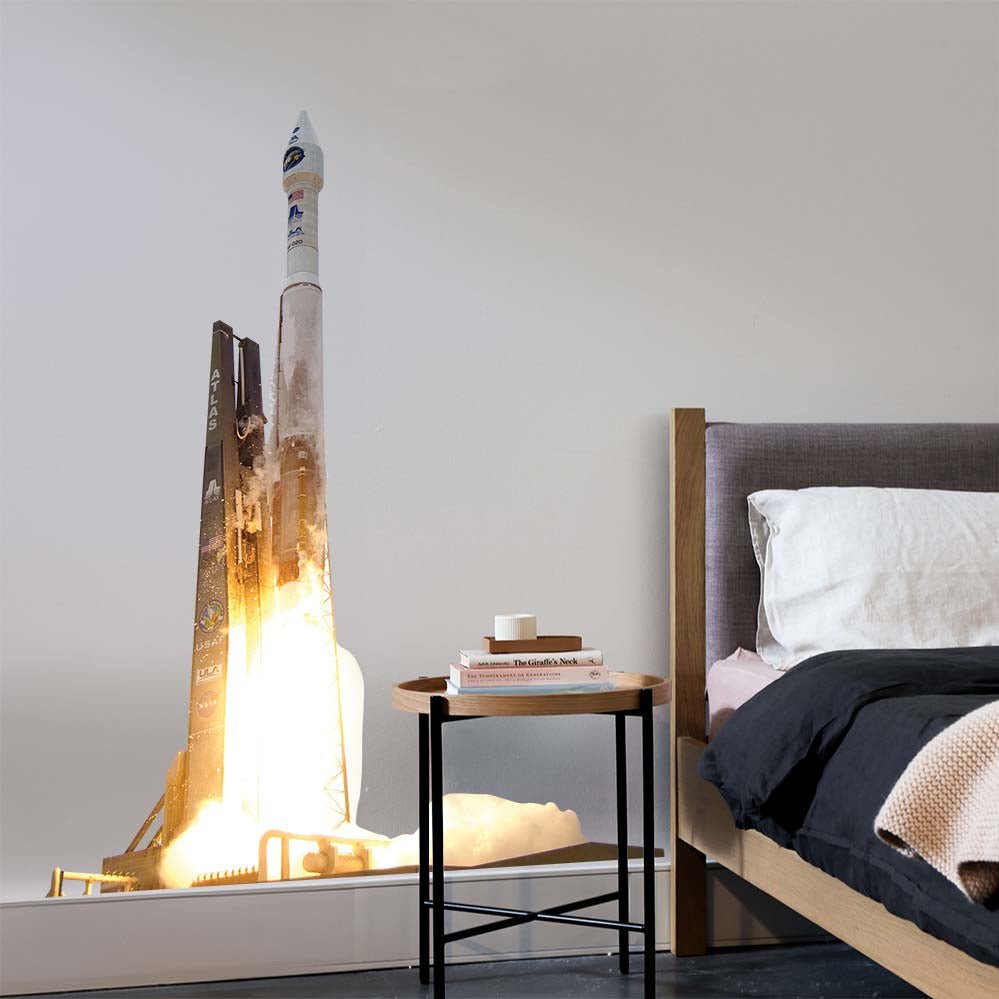 38x48 inch NASA Atlas Rocket Decal Installed in Bedroom