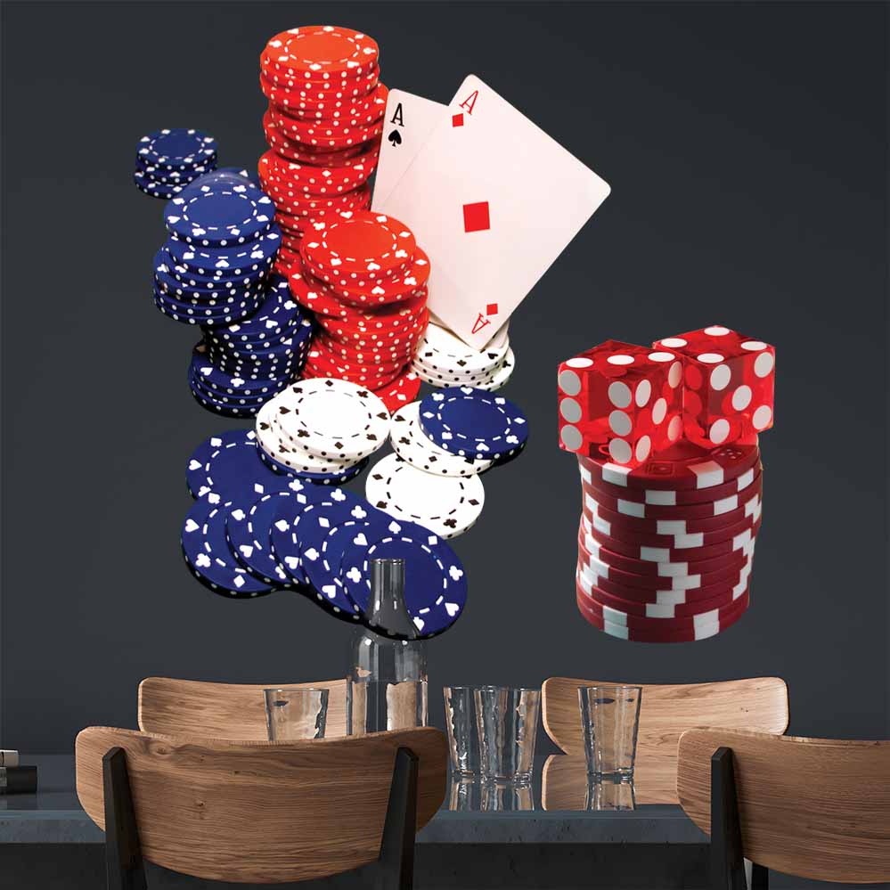 37x48 inch Poker Cards & Chips Decal Installed in Man Cave