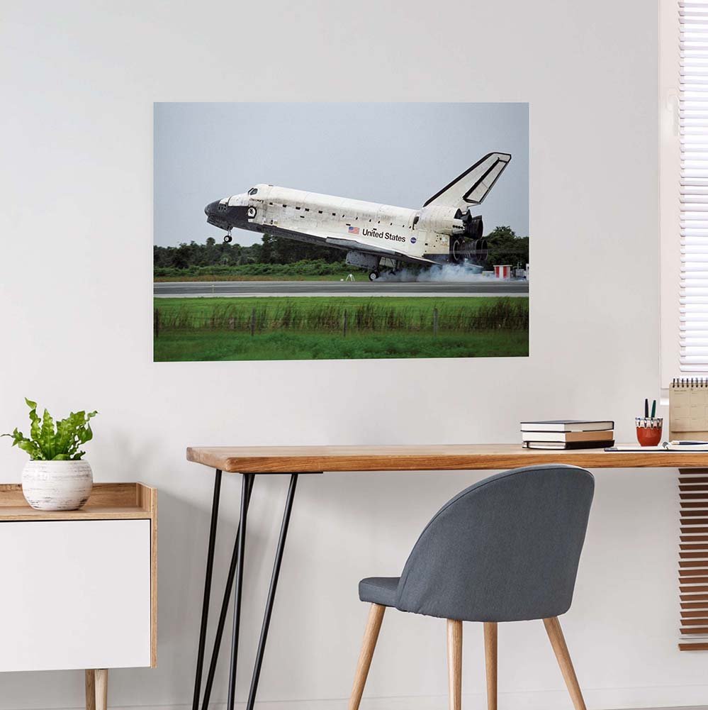 32x48 Shuttle Discovery Landing Poster Installed Above Desk