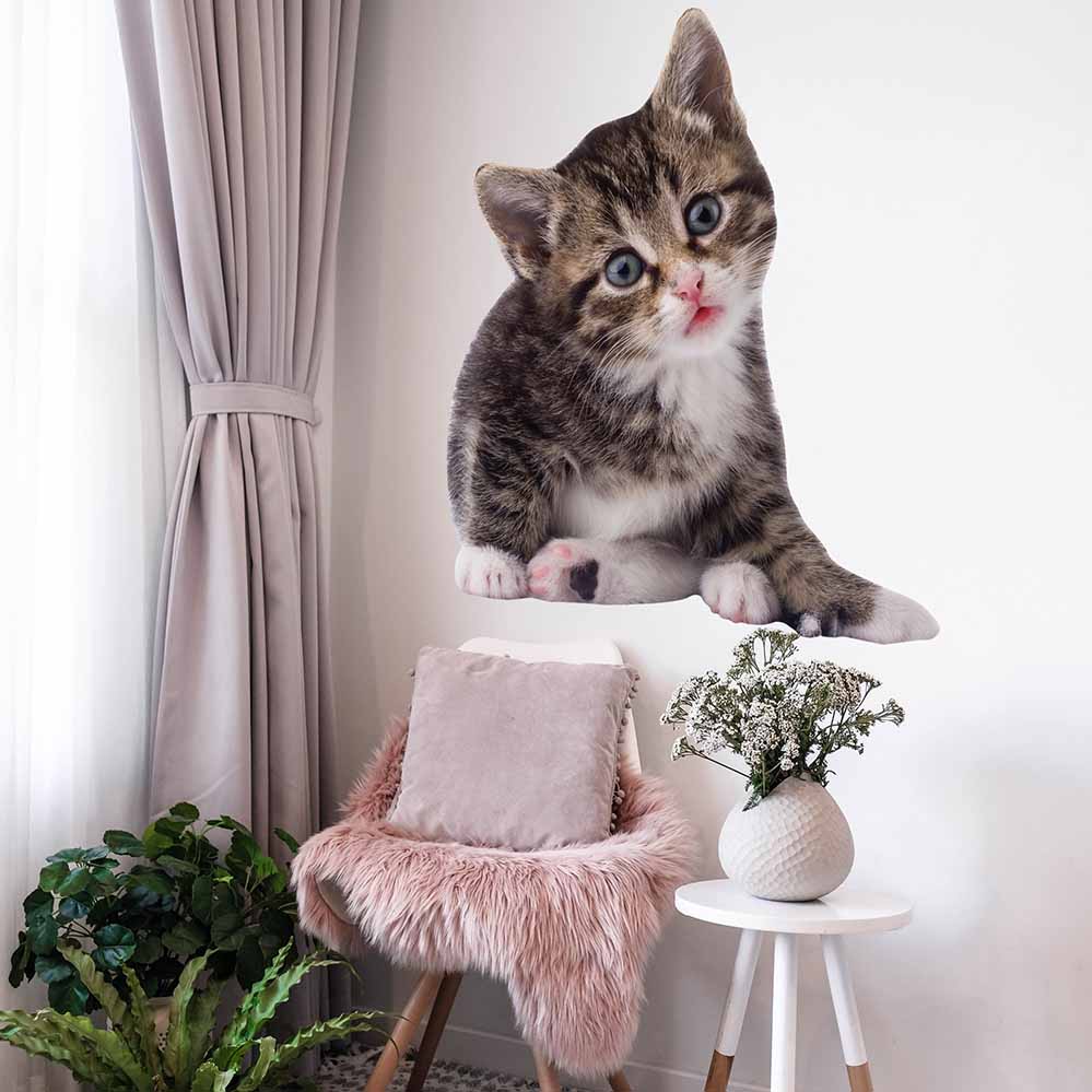 48 inch Striped Kitten Decal Installed Above Chair & Table
