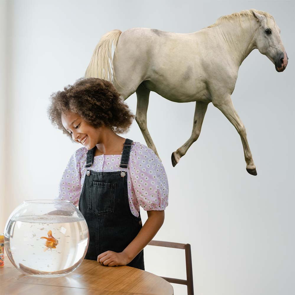 48 inch White Mustang Horse Decal Installed on Wall