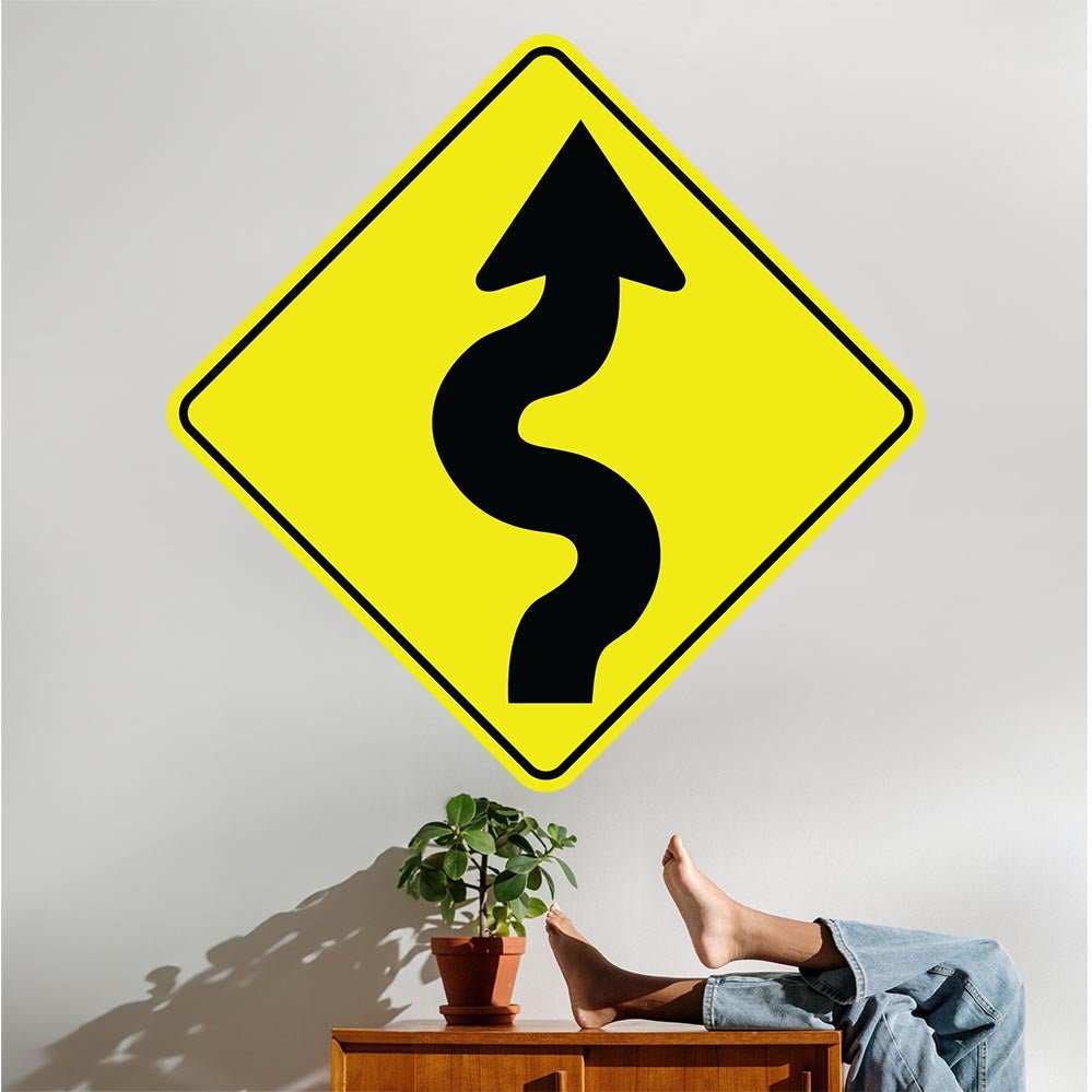 48 inch Winding Road Sign Wall Decal Installed Above Cabinet