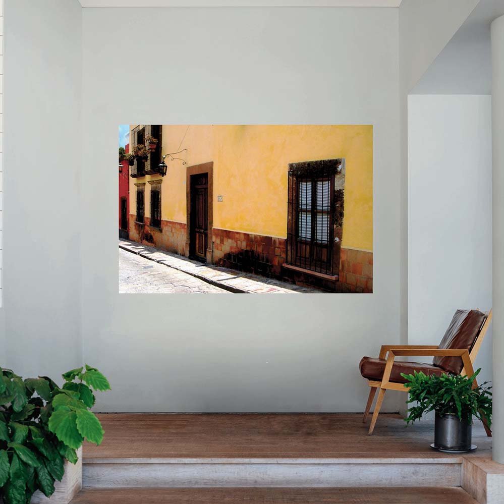 48 inch Mexican street and yellow home architecture decal installed on wall on landing