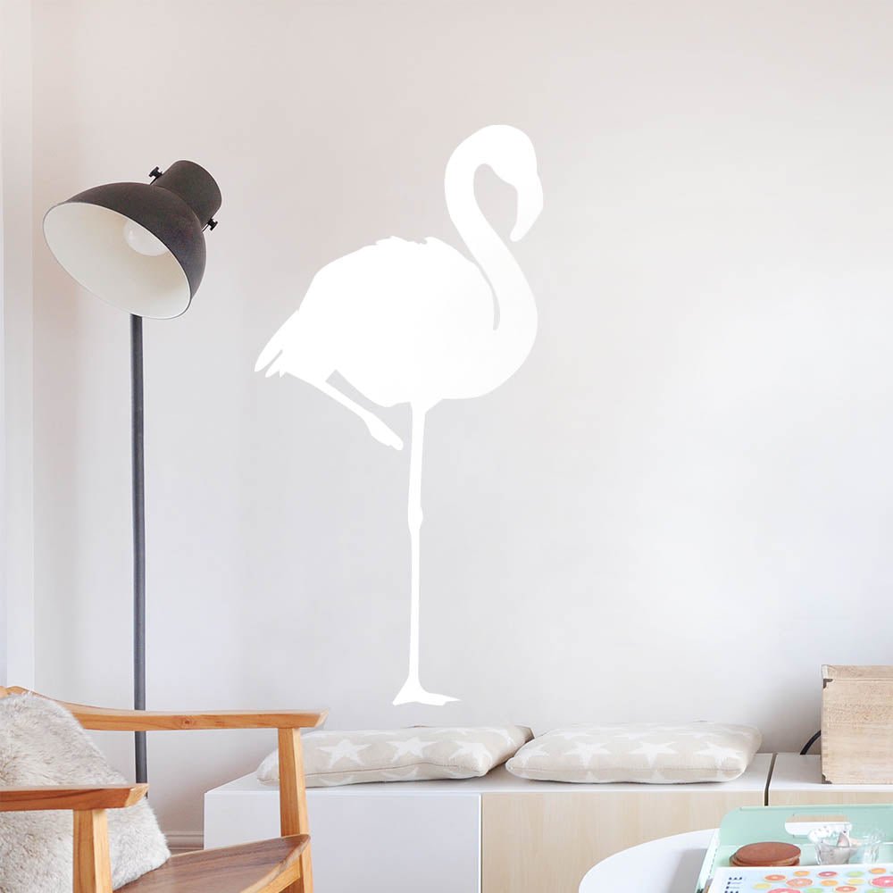 48 inch White Flamingo Silhouette Wall Decal Installed on Wall