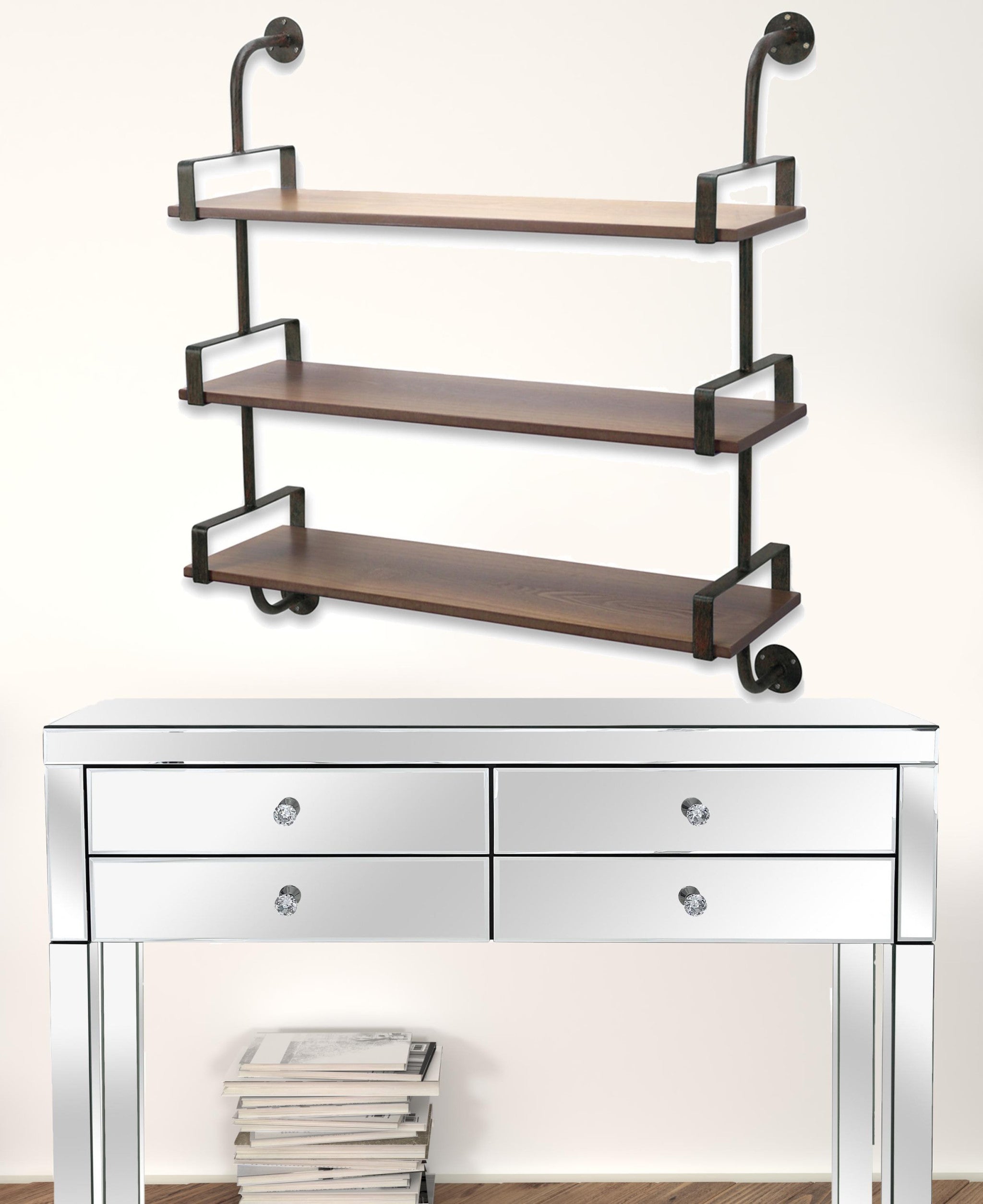 3 Tier Black & Brown Wall Shelf | 31.5