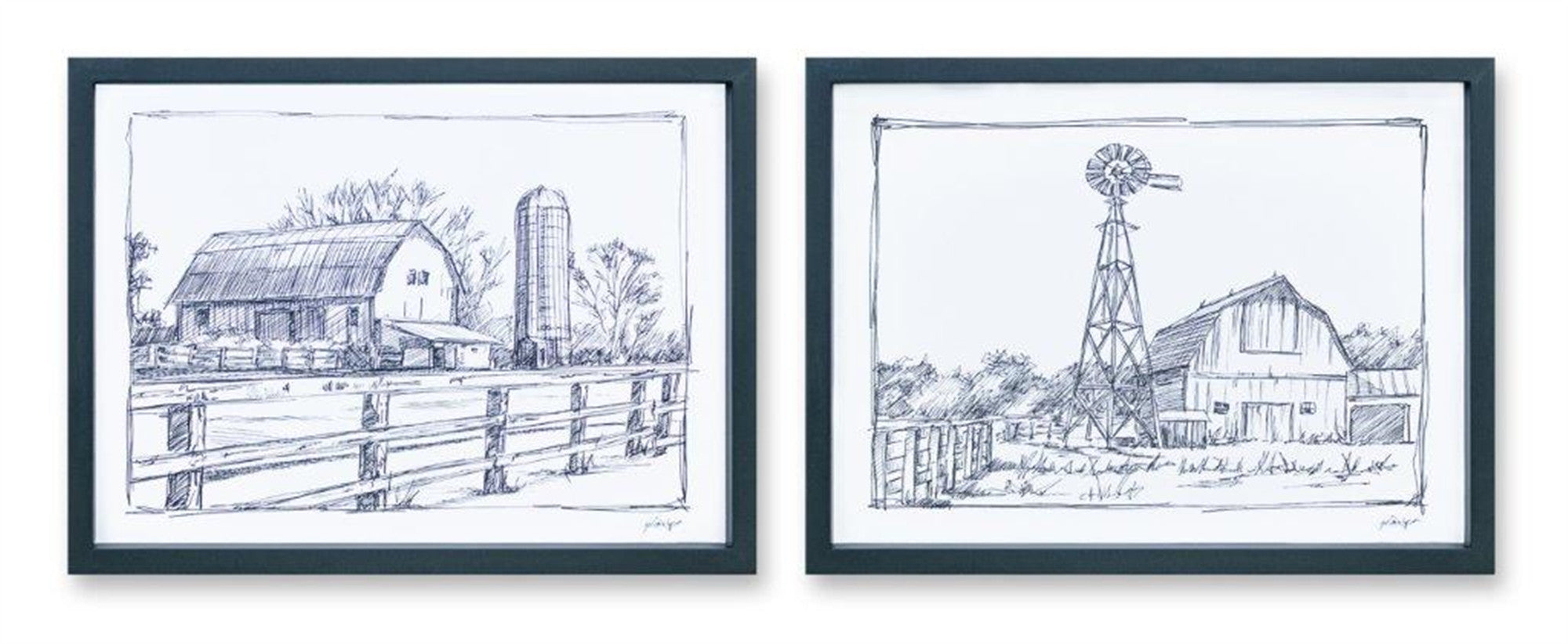 Set Of Two Black & White Farm Art Wall Decor | Each 12