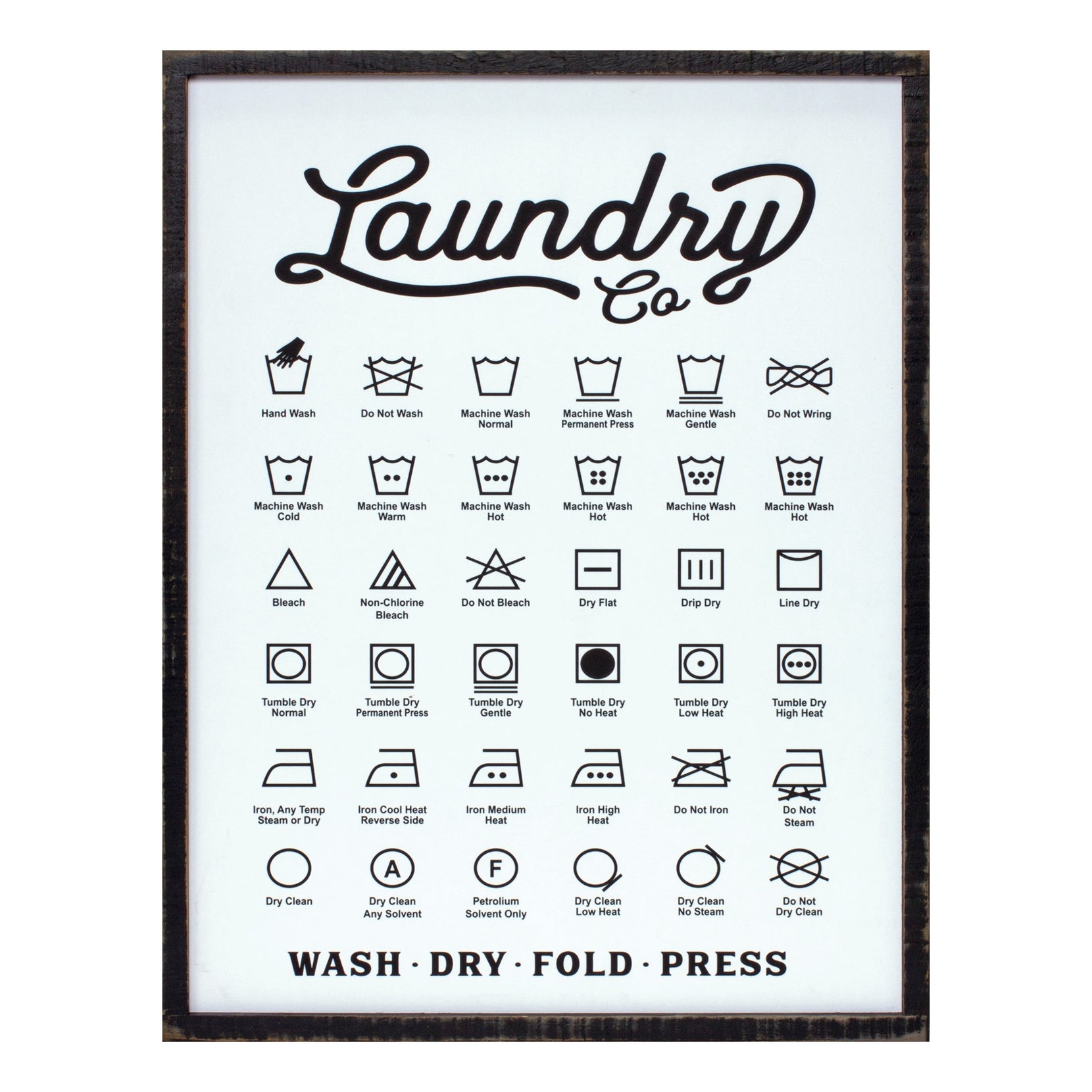 White Solid Wood Laundry Symbols Wall Decor | 20