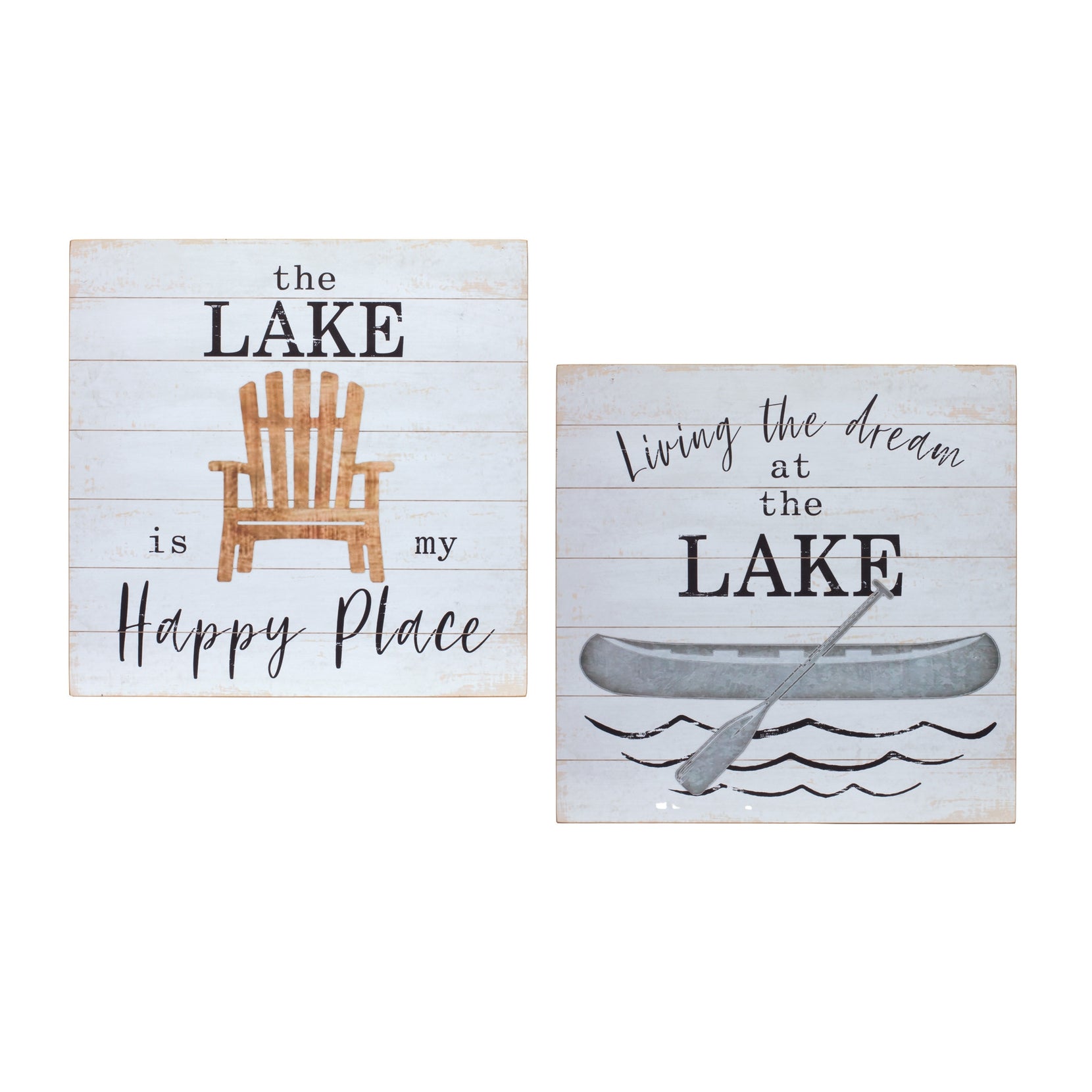 Set Of Two White Solid Wood Lake Wall Decor | Each 16