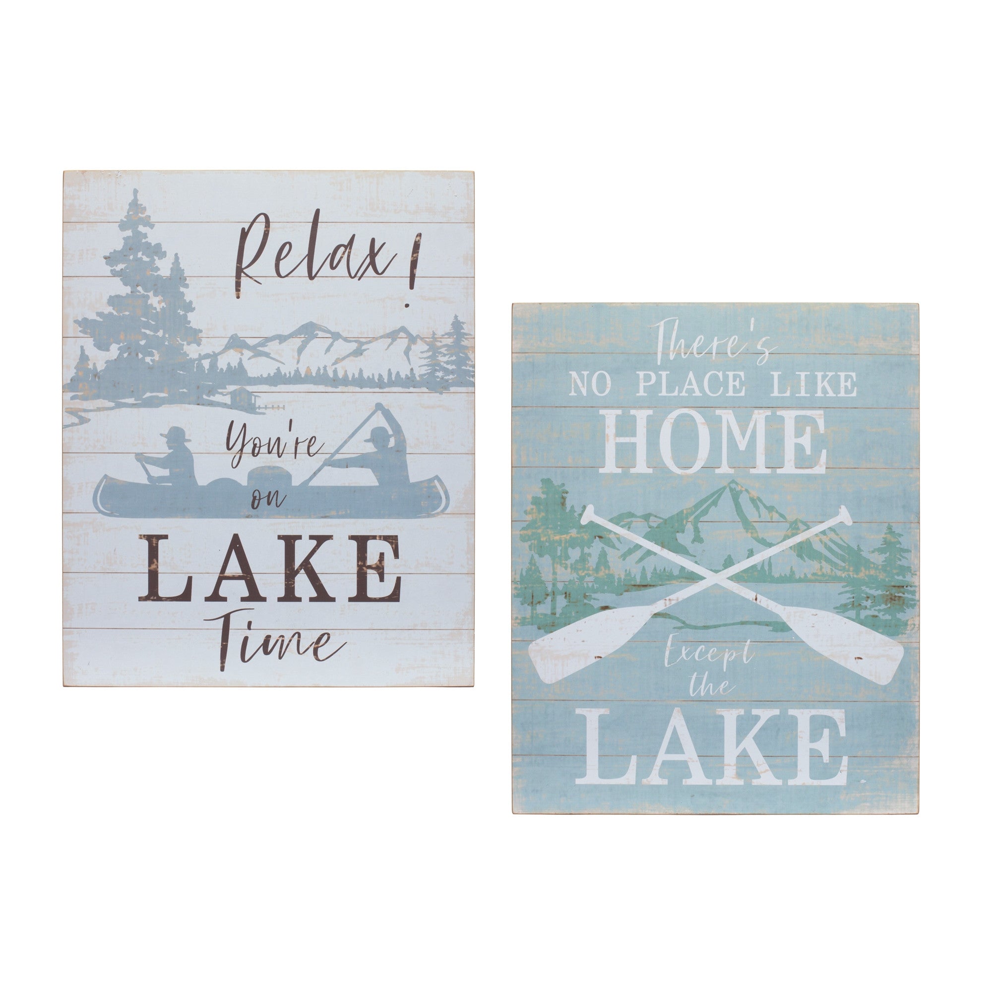 Set Of Two White Solid Wood Lake Wall Decor | 16