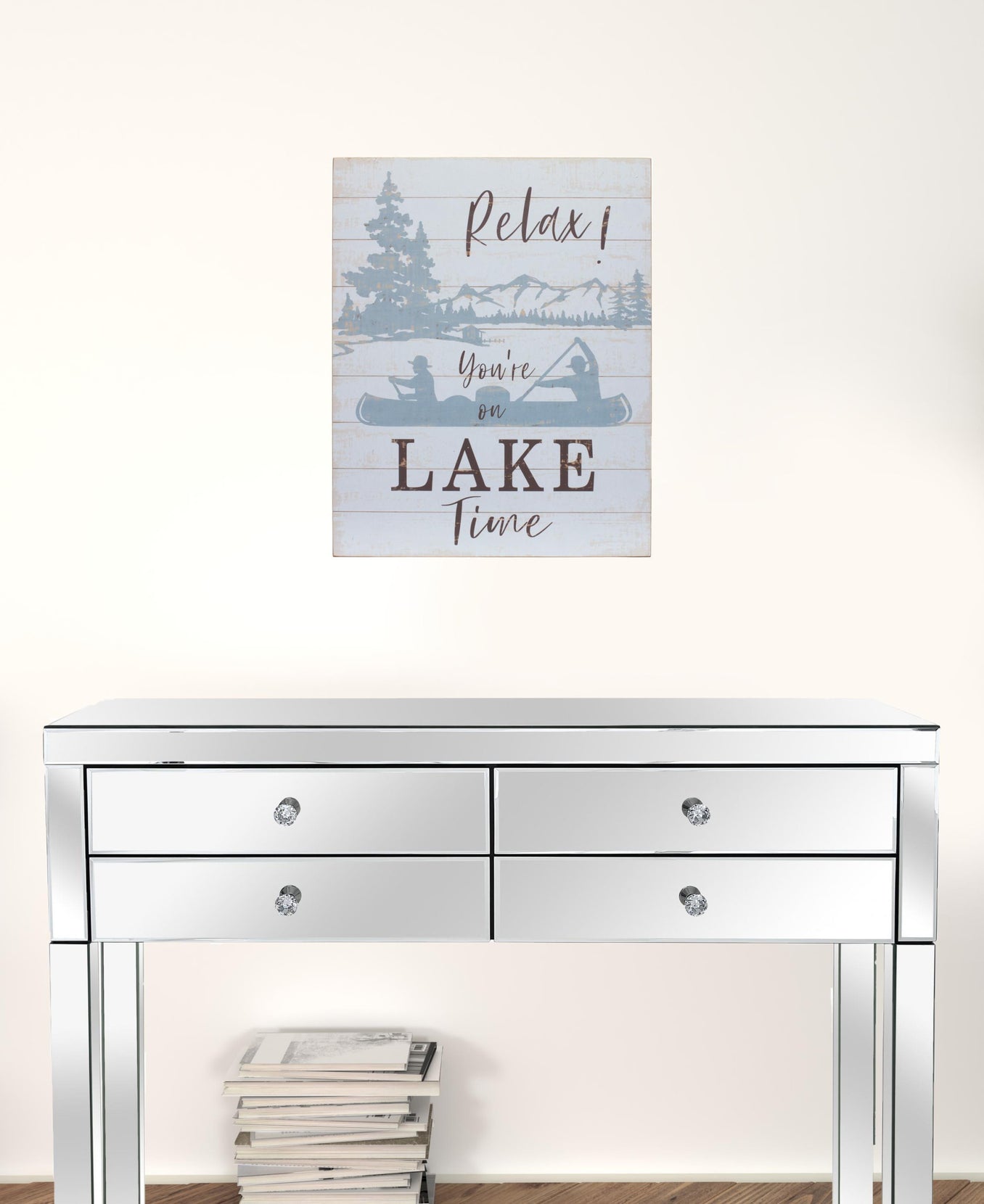 Set Of Two White Solid Wood Lake Wall Decor | 16