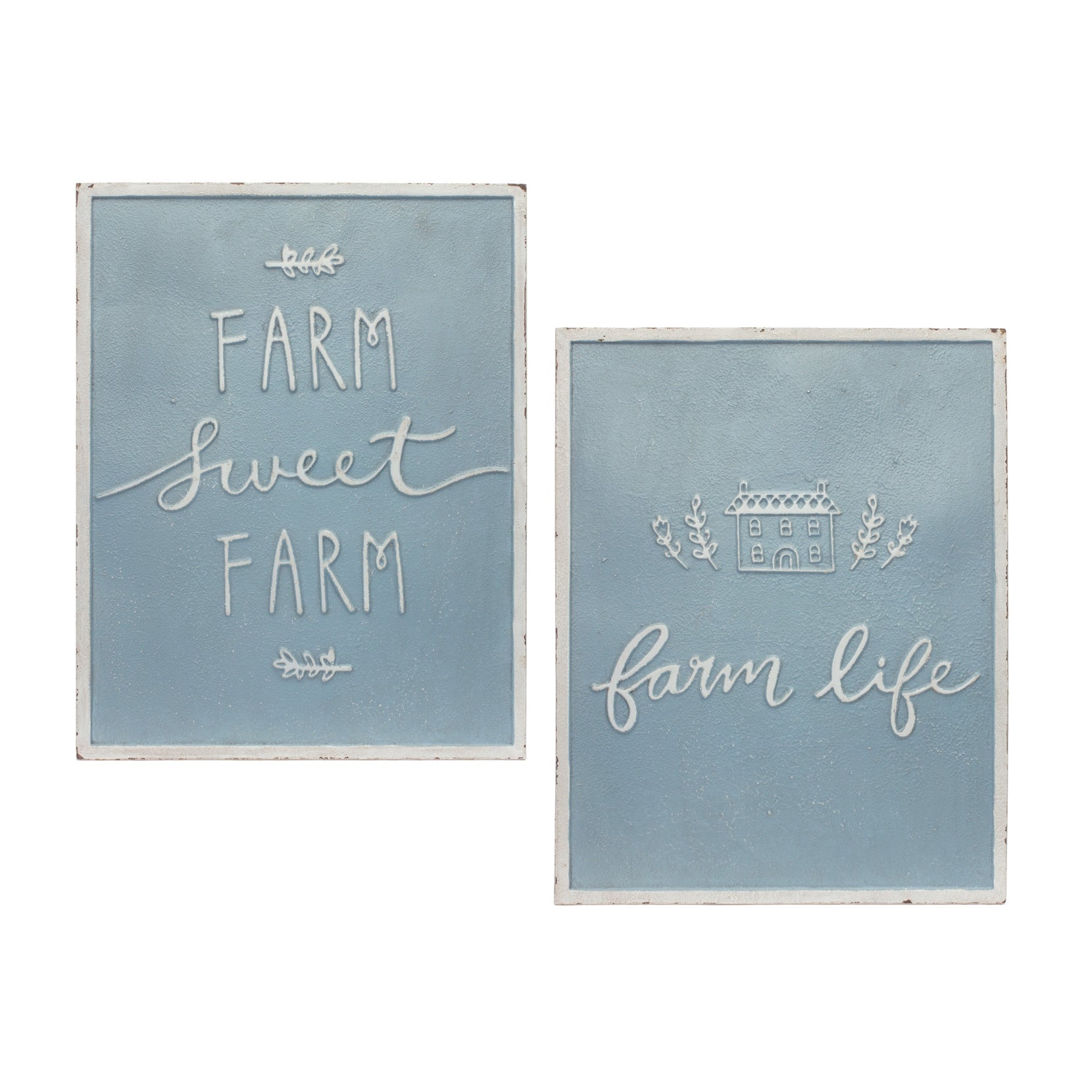 Set Of Two Blue Metal Farm Words Wall Decor | Each 14